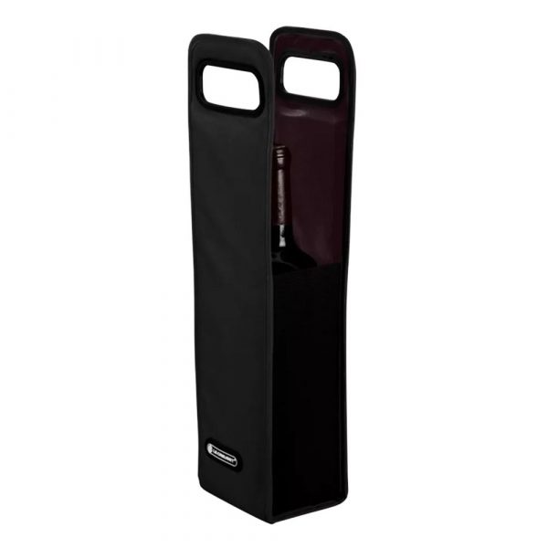 Bolsa refrigeradora Le Creuset preta para acessórios de vinho, mantenha os seus vinhos frescos em grande estilo. Ideal para transportar garrafas de vinho com elegância.