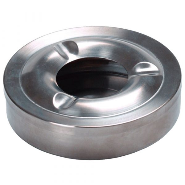 Cinzeiro em aço inoxidável com tampa antivento de 11cm de diâmetro para ambientes externos. Elegante e durável. Compre agora!