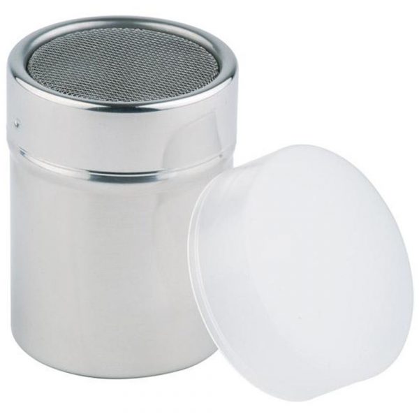 Top shaker de aço inoxidável com tampa para misturar em grande estilo.