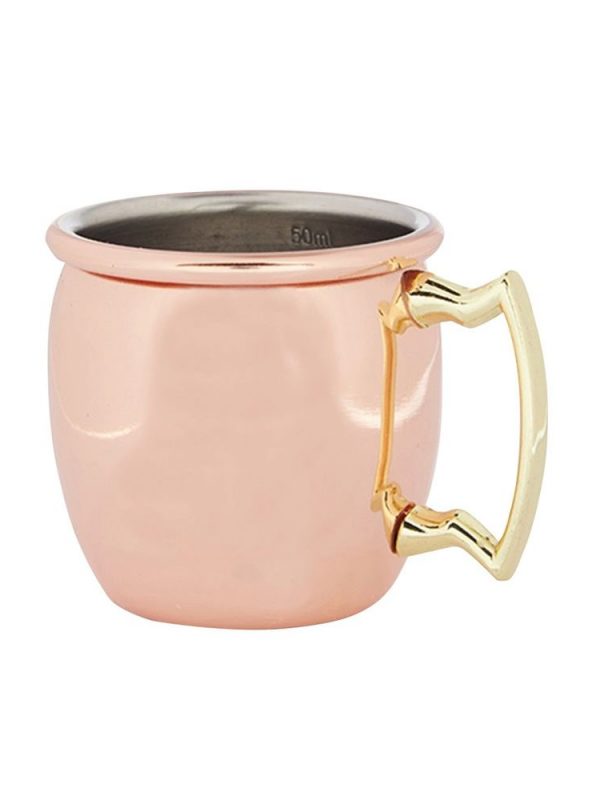 Mini caneca cobre jigger curvada 60ml - Elegância e sofisticação em cada medida. Perfeita para misturar seus cocktails favoritos. Compre já!