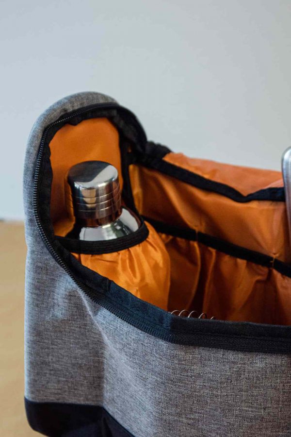 Saco de ferramentas para barman cinzento de alta qualidade para mixologia profissional e personalizada. Compre online agora!