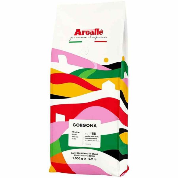 Grãos de café Arcaffè Gorgona - Deguste o sabor único do café premium da ilha italiana. Compre online e desfrute de uma experiência gourmet excepcional.