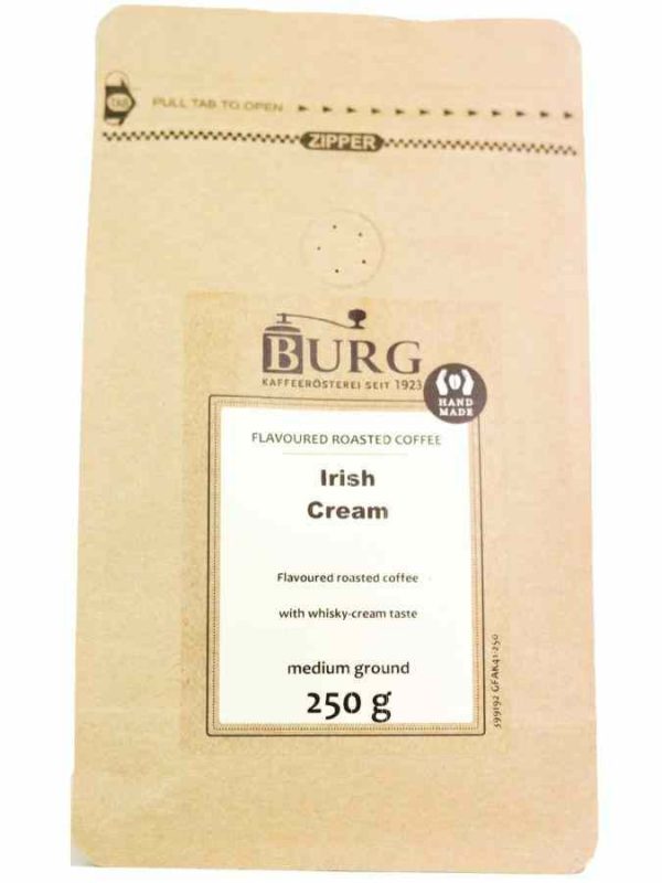 Café moído de alta qualidade com sabor intenso de creme irlandês da marca Burg, 250g - Compre online agora!