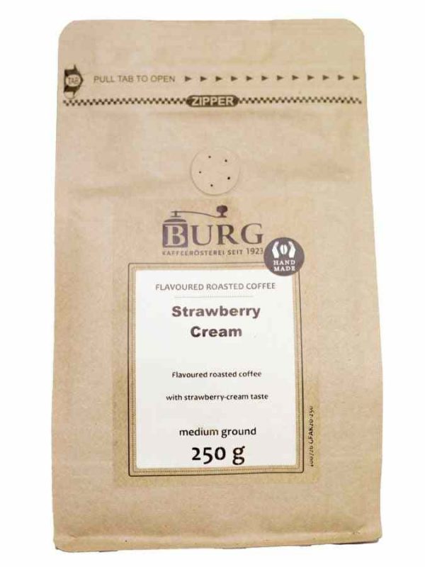 Café Sabor Burg, Creme de Morango 250 g Moído - Delicioso blend de café com aroma a morango, moído na perfeição. Aproveite esta iguaria!