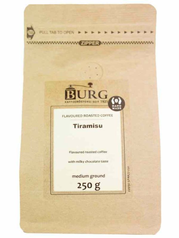 Café moído de alta qualidade com sabor a tiramisu, 250g - Produto gourmet delicioso para venda online.