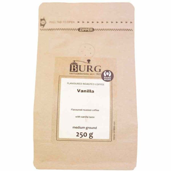 Café Sabor Burg, Baunilha 250 g Moído: Desfrute do aroma irresistível e sabor intenso deste café gourmet de alta qualidade. Compre online agora!