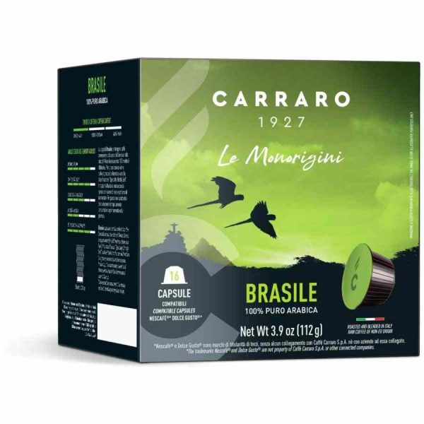 Cápsulas de café Carraro 1927 Brasile Dolce Gusto® - 16 unidades, sabor intenso e qualidade premium para a sua pausa café em casa.