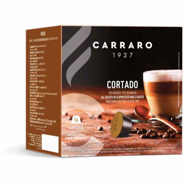 Cápsulas de café compatíveis com Carraro 1927 Cortado Dolce Gusto® - Saboreie o melhor café em casa! 16 unidades de pura qualidade.