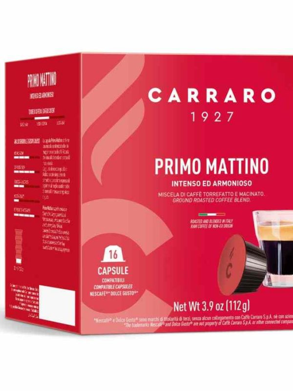Cápsulas de café de alta qualidade compatíveis com máquinas Carraro 1927 Primo Mattino Dolce Gusto®. Desfrute de 16 unidades deliciosas!