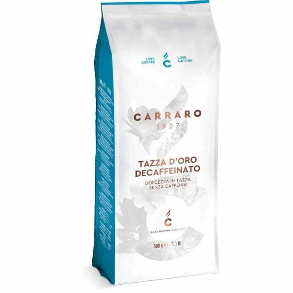 Café em Grãos Descafeinado Carraro 1927 Tazza d'Oro 500g - Sabor Intenso e Aromático. Delicie-se com a qualidade premium deste café!
