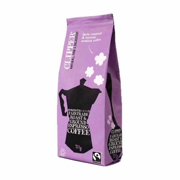 Café Expresso Moído Orgânico e Fairtrade Clipper 227 g - Sabor intenso e aroma irresistível, proveniente de grãos orgânicos certificados. Aprecie a qualidade do comércio justo!