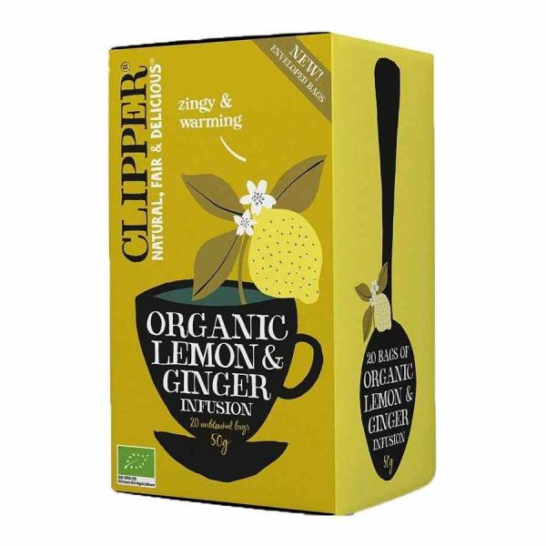 Infusão orgânica de limão e gengibre Clipper - Deliciosa e revigorante mistura de sabores naturais. Compre online e desfrute da qualidade Clipper!