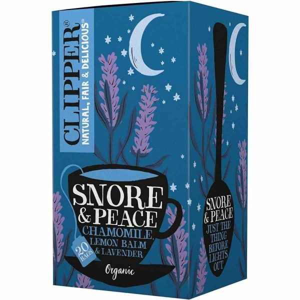 Chá Clipper Orgânico Snore & Peace Infusão 20 saquetas - Desfrute de uma noite tranquila com este chá calmante e orgânico. Adquira já!