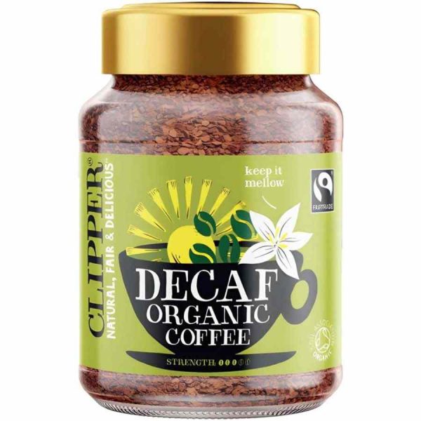 Café instantâneo descafeinado orgânico, 100g de qualidade super especial da marca Clipper. O seu café perfeito, agora sem cafeína!