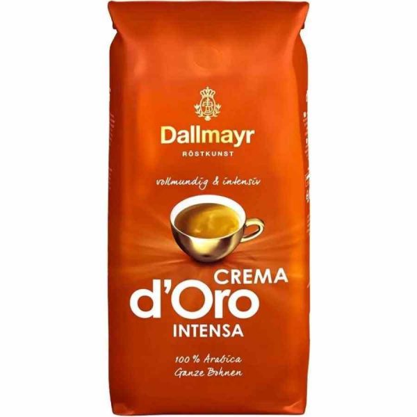 Grãos de café Dallmayr Intense Crema d'Oro em embalagem de 1 kg, sabor intenso e aroma sofisticado para os amantes de café exigentes.