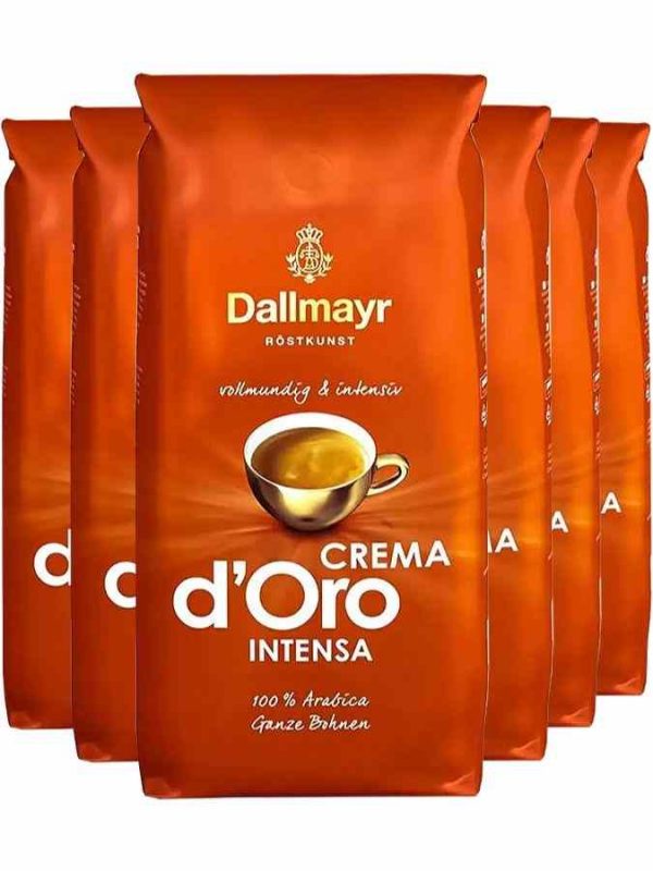 Café em grãos Dallmayr Café Crema d'Oro Intensa de alta qualidade - Pacote de 6 x 1 kg - Compre online e desfrute de um café intenso e encorpado.