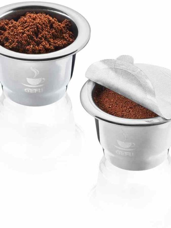 Cápsulas de café reutilizáveis compatíveis com Nespresso Gefu Conscio, 2 unidades - Desfrute do café sustentável em casa com este pack premium.