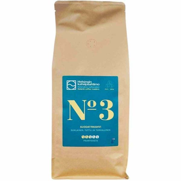 Mistura de café premium de Helsínquia nº 3, proveniente da torrefação artesanal. Aprecie o sabor requintado deste blend exclusivo!