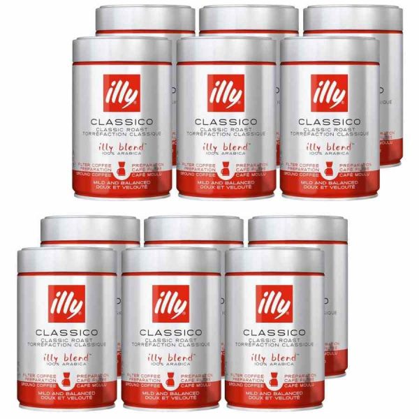 Café de filtro moído illy Classico 12 x 250 g - Delicie-se com o aroma intenso deste café moído de qualidade superior da illy. Ideal para os amantes de café exigentes. Aproveite já!