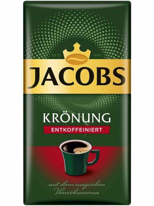 Café descafeinado Jacobs Kronung Entkoffeiniert 500 g, torrado e moído - Sabor intenso e aroma irresistível para os apreciadores de café sem cafeína.
