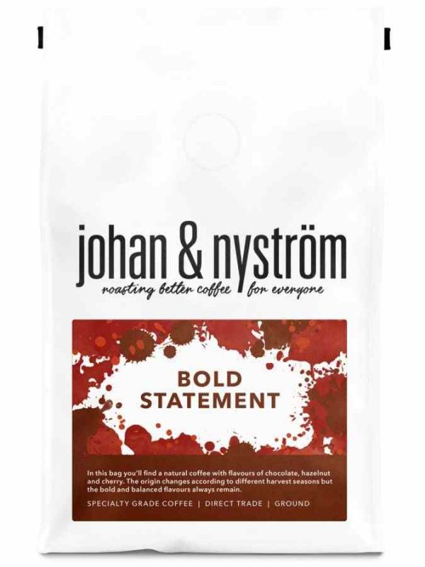 Café em grãos Johan & Nyström Bold Statement 250g, aroma ousado e intenso para os amantes de café exigentes. Aproveite o sabor refinado!