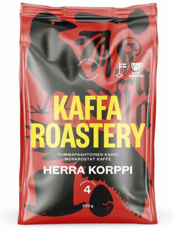 Grãos de café Kaffa Roastery Herra Korppi - Rico e Aromático, Torra Escura, Origem Exótica, Delicie-se com Cada Gole.
