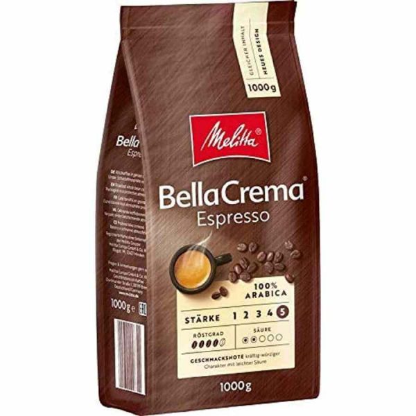 Café em grão Melitta BellaCrema Espresso 1 kg, torrefação intensa para um espresso rico e aromático. Compre online agora!