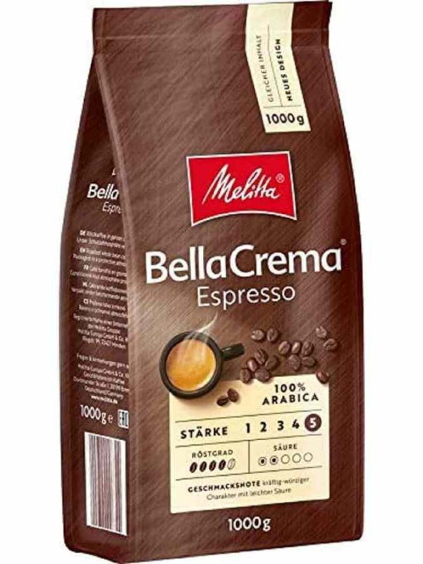 Café em grão Melitta BellaCrema Espresso 1 kg, torrefação intensa para um espresso rico e aromático. Compre online agora!