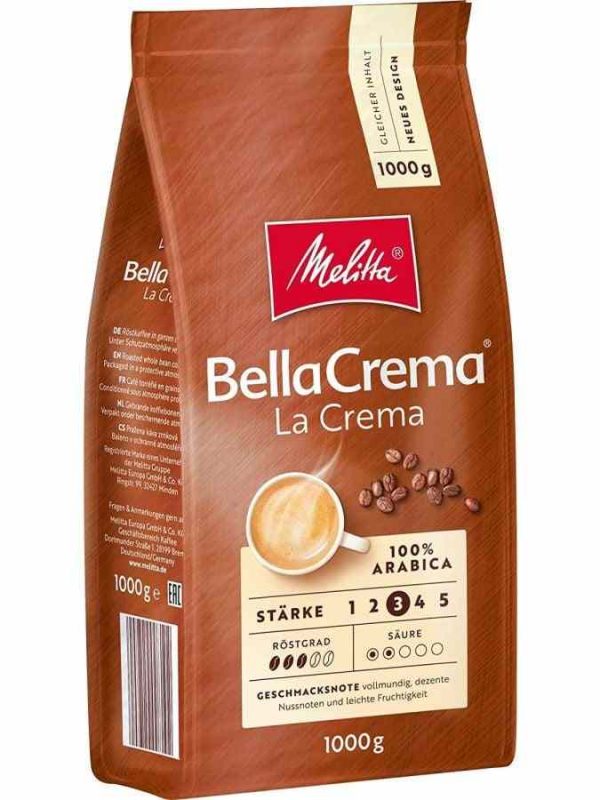 Café premium Melitta BellaCrema La Crema 1 kg em grãos, aroma irresistível para os amantes de café. Compre online e saboreie!