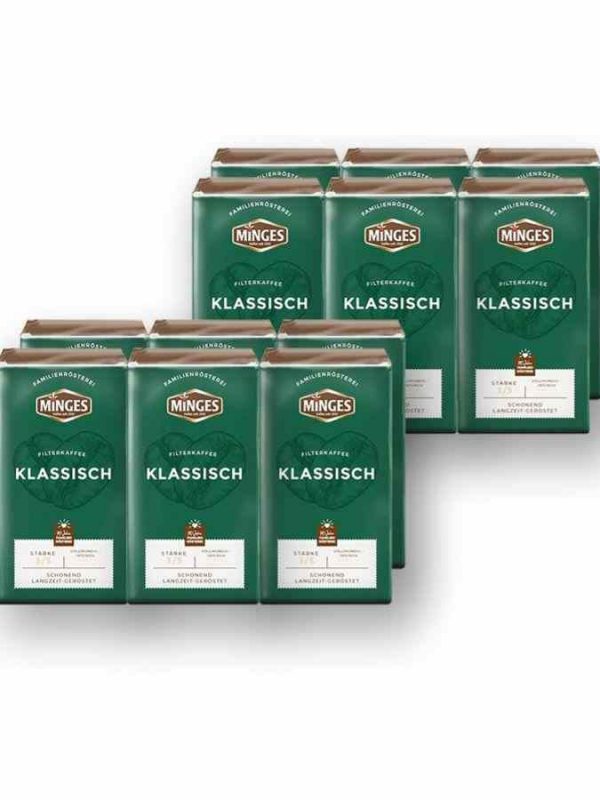 Minges Classic 12 x 500 g Café Moído: Desfrute do aroma intenso deste café moído premium. Embalagem com 12 pacotes de 500 g cada.