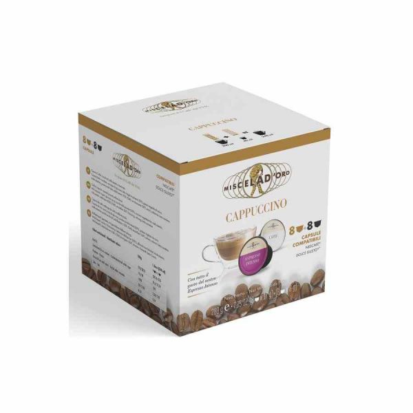 Cápsulas de Cappuccino Miscela d'Oro para Dolce Gusto, 16 unidades - Café italiano de qualidade superior para encomenda online.
