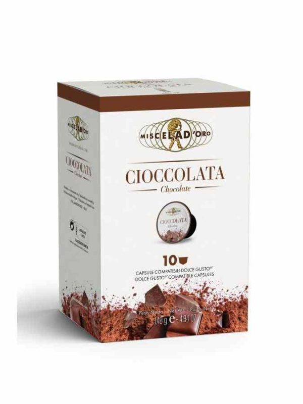 Cápsulas de Chocolate Quente Miscela d'Oro Cioccolata, compatíveis com Dolce Gusto® - Embalagem de 10 unidades, delicioso e requintado.