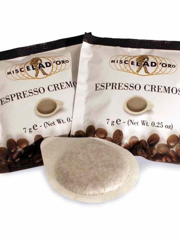 Pack de 150 cápsulas de café Miscela d'Oro Espresso Cremoso ESE, para um espresso perfeito em casa. Compatível com máquinas ESE. Aprecie a qualidade!