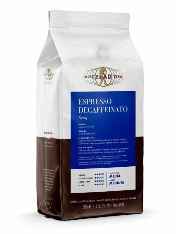 Café sem cafeína Miscela d'Oro Espresso Decaffeinato, 100% descafeinado e de alta qualidade - Compre online agora!