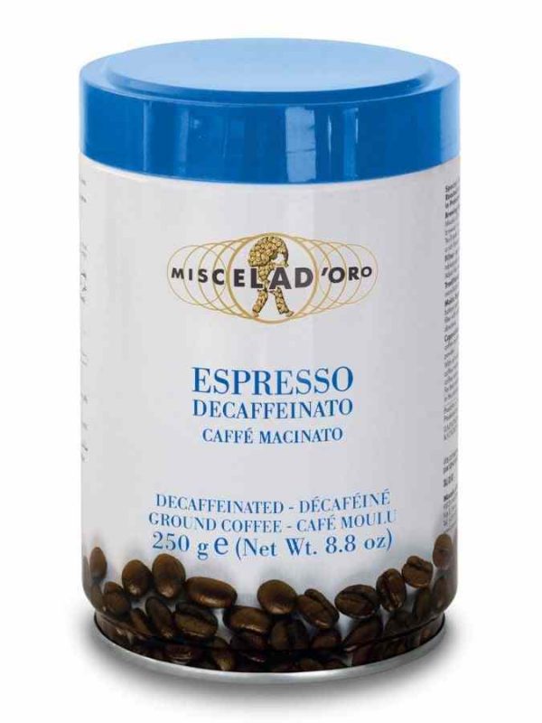 Café descafeinado de alta qualidade da marca Miscela d'Oro, ideal para apreciar um espresso sem cafeína. Aproveite o sabor intenso!
