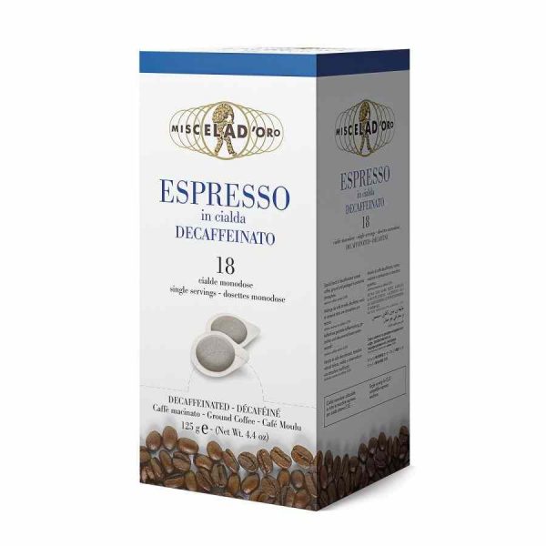 Desfrute do sabor intenso do café espresso descafeinado Miscela d'Oro em cápsulas. Pack de 18 unidades para saborear em casa ou no trabalho. Compre já!