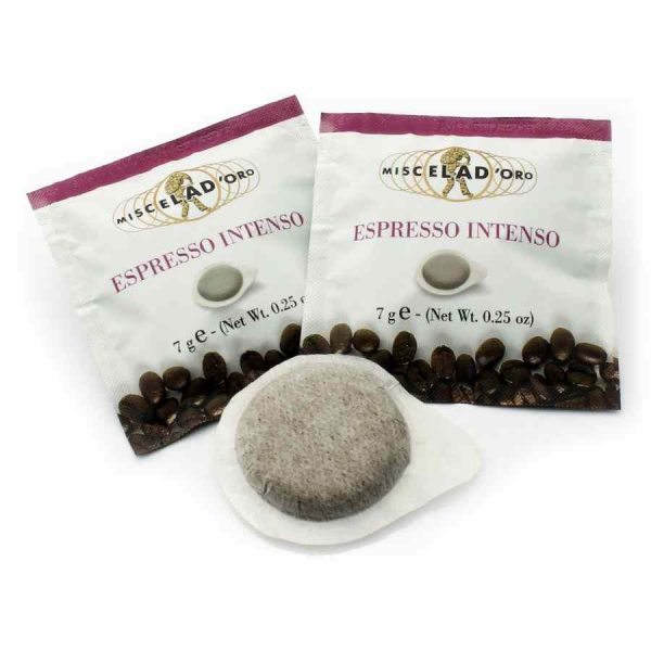 Pack de 150 ESE Espresso Pods Miscela d'Oro Espresso Intenso para um café intenso e aromático em casa. Compatível com máquinas de café ESE.