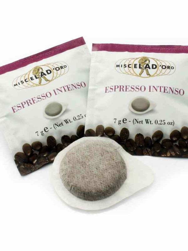 Pack de 150 ESE Espresso Pods Miscela d'Oro Espresso Intenso para um café intenso e aromático em casa. Compatível com máquinas de café ESE.
