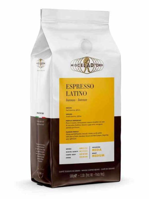 Café Miscela d'Oro Espresso Latino, mistura robusta e aromática. Ideal para os amantes de café exigentes. Compre online agora!