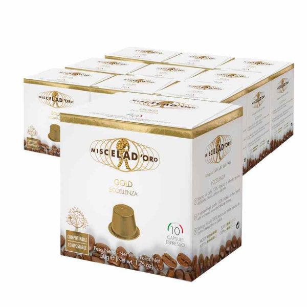 Cápsulas de Café Miscela d'Oro Gold compatíveis com Nespresso, embalagem de 10x10 unidades - Aroma intenso e sabor requintado para sua máquina Nespresso!