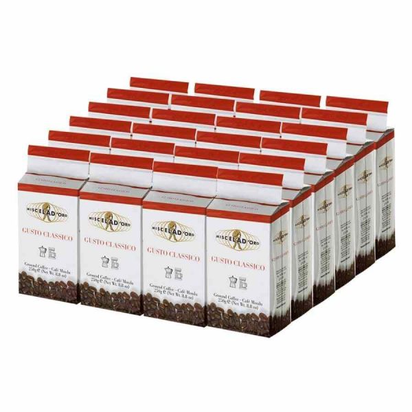 Café moído de alta qualidade, 24 unidades de 250 g, Miscela d'Oro Gusto Classico atacado - Aroma intenso e sabor excepcional!