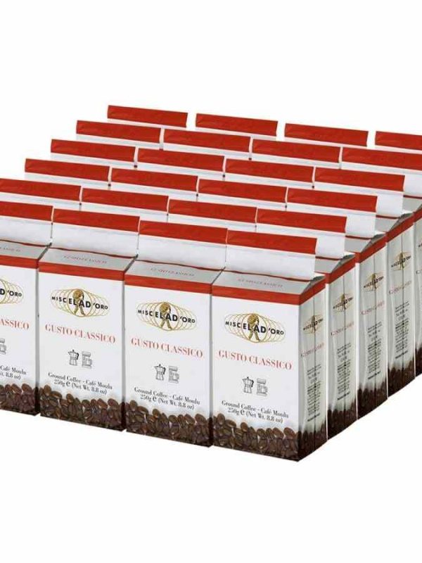 Café moído de alta qualidade, 24 unidades de 250 g, Miscela d'Oro Gusto Classico atacado - Aroma intenso e sabor excepcional!