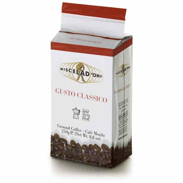 Café moído de alta qualidade Miscela d'Oro Gusto Classico | 250 g | Sabor clássico e intenso | Aroma irresistível | Compre online agora!