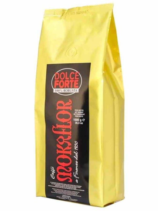 Café em grãos Mokaflor Dolce Forte 100% Robusta 1 kg - aroma intenso e encorpado para apreciadores exigentes. Compre online!