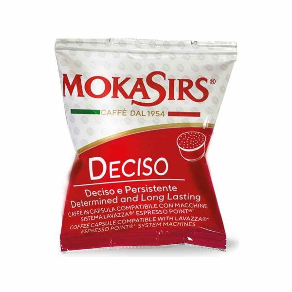 Cápsulas de café MokaSirs Deciso Lavazza Espresso Point - Embalagem de 100 unidades, sabor intenso e cremoso para momentos de pura satisfação.