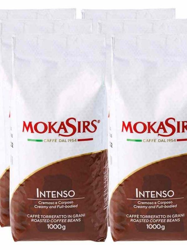 Grãos de café MokaSirs Intenso, torrado e moído para uma chávena rica e intensa de café. Compre online e desfrute do sabor perfeito!